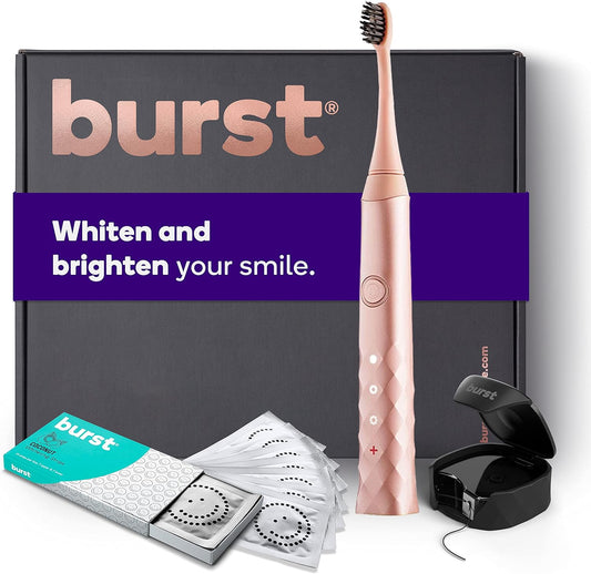 Electric Toothbrush Bundle - Including  Sonic Toothbrush, Travel Case, Mint Eucalyptus Flavored Charcoal-Infused Floss and Whitening Strips, Rose Gold
