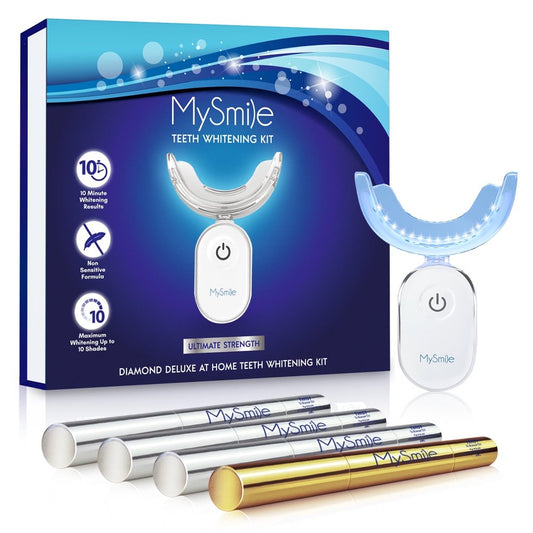 4Pc Deluxe Professional Teeth Whitening Pen Kit with 28-LED Light Tray, Mint Flavor 3X2Ml 22%CP , 1X2Ml 35%CP Teeth Whitening Gel Pen, Remove Teeth Coffee Stain