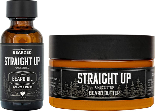 : Beard Oil and Beard Butter Grooming Kit - Straight up - All-Natural Ingredients with Shea Butter, Argan Oil, Jojoba Oil and More - Beard Growth Support - Made in the USA